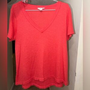 White Crow Sadie Top Vibrant Coral Short Sleeve (Ribbed)(Fit&Flare)